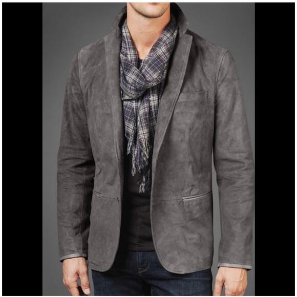 John Varvatos Star USA Suede Leather Blazer Jacket Cowskin Lambskin Gray Medium - Picture 2 of 16